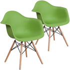 Flash Furniture Alonza Series Plastic Chairs with Wooden Legs - Green - 2 Pack-Transparent Crystal Finish