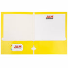 JAM Paper 2 Pocket Laminated Glossy 3 Hole Punched School Folders, Yellow, 25 Pack-Capacity: 200 sheets