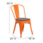 Flash Furniture Orange Metal Stackable Chair with Wood Seat-Cross Brace under seat provides extra stability