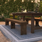 Flash Furniture HERCULES Series 8' x 12" Antique Rustic Solid Pine Folding Farm Bench with 3 Legs-16 Gauge Black Steel Posts