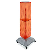 Azar Displays 40" x 8" x 8" 4-Sided Interlocking Pegboard Display Tower with Square Base, Orange (703388-ORG)-Revolves on a square wheeled base