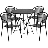 Flash Furniture 30'' Round Black Indoor-Outdoor Steel Folding Patio Table Set with 4 Round Back Chairs (CO30BKF03CHR4BK)-Set Includes Folding Table and 4 Chairs