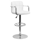Flash Furniture Contemporary Quilted Vinyl Adjustable Height Barstool with Arms & Chrome Base - White-Mid-Back Design