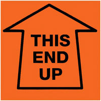SPC This End Up with Arrows Label - 2" x 2" - Black on Fluorescent Red - 500 Pack-Label Description "This End Up" 