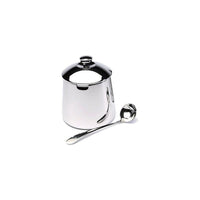 Frieling – Sucrier en acier inoxydable poli 18/10 avec cuillère (#0106)-Ensemble sucrier et cuillère en acier inoxydable au fini miroir 18/10 avec intérieur en acier inoxydable brossé; sucrier d’une capacité de 10 oz