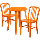 24'' Round Orange Metal Indoor-Outdoor Table Set with 2 Vertical Slat Back Chairs [CH-51080TH-2-18VRT-OR-GG]-Metal Cafe Table