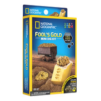 National Geographic Fool's Gold Mini Dig Kit-The National Geographic Fool’s Gold Mini Dig Kit provides an exciting chance for kids to discover a dazzling pyrite specimen inside a gold bar-shaped dig brick! Use the included dig tool and brush to excavate your specimen, then learn all about it in our full-color learning guide.