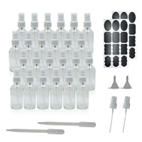 Wamaco 2oz Glass Bottle with White Cap Pump Spray, Clear, 12 Pack-Use for essential oils, sanitizer and cleaning solutions