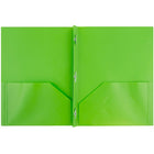JAM Paper Plastic POP Two Pocket Clasp School Folders with Prong Clip Fasteners - Lime Green - 12 Pack (382ECligrg)-Green