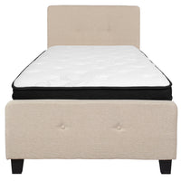 Flash Furniture - Lit à plate-forme Tribeca à une place touffeté et rembourré en tissu beige-Ensemble de lit et matelas à plateforme à une place