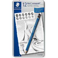 Staedtler Mars Lumograph Drawing/Writing Pencils - 12 Pack-12-piece lumograph drawing/writing pencil set includes highest quality graphite pencils in precisely differentiated degrees  
