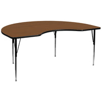 Flash Furniture 48"W x 96"L Kidney Oak HP Laminate Activity Table - Standard Height Adjustable Legs-Collaborative Kidney Activity Table