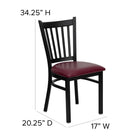Flash Furniture HERCULES Series Black Vertical Back Metal Restaurant Chair - Burgundy Vinyl Seat-Curved Support Bar