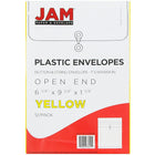 JAM Paper Plastic Envelopes with Button and String Tie Closure, Open End, 6.25 x 9.25, Yellow Poly, 12 Pack (472B1YE)-1" expansion