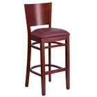 Flash Furniture Lacey Series Solid Back Mahogany Wood Restaurant Barstool - Burgundy Vinyl Seat-800 lb. Weight Capacity