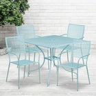 Flash Furniture Commercial Grade 35.5" Square Indoor-Outdoor Steel Patio Table Set with 4 Square Back Chairs - Sky Blue-Designed for Indoor and Outdoor Use
