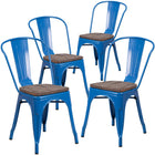 Flash Furniture - Chaise empilable en métal bleu avec siège en bois-Capacité de poids de 500 lb