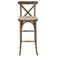 Flash Furniture HERCULES Series Dark Antique Wood Cross Back Barstool with Cushion - 2 Pack-Set of 2 Stackable Bistro Style Stools