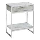 Monarch Specialties 3481 Accent Table - 24"H/Grey Cement/Chrome Metal-Spacious rectangular table top finished in a modern grey cement-look