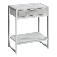Monarch Specialties 3481 Accent Table - 24"H/Grey Cement/Chrome Metal-Spacious rectangular table top finished in a modern grey cement-look