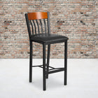 Flash Furniture Eclipse Series Vertical Back Black Metal & Cherry Wood Restaurant Barstool with Black Vinyl Seat - 2 Pack-Welded Joint Assembly