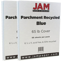 JAM Paper Parchment Cardstock, 8.5 x 11, 65lb Blue Recycled, 2 packs of 50 (96700000g)-Blue