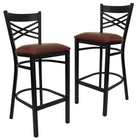 Flash Furniture HERCULES Series Black "X" Back Metal Restaurant Barstool - Burgundy Vinyl Seat - 2 Pack-"X" Back Design