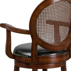 Flash Furniture 30" High Expresso Wood Barstool with Arms, Woven Rattan Back & Black LeatherSoft Swivel Seat-CA117 Fire Retardant Foam