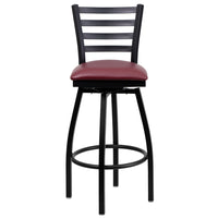 Flash Furniture HERCULES Series Black Ladder Back Swivel Metal Barstool - Burgundy-Metal Barstool
