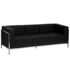 Flash Furniture – Sofa contemporain en cuir Hercules Imagination avec garnitures en inox, noir-Revêtement en cuir souple noir pour une utilisation confortable