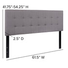 Flash Furniture Bedford Tufted Upholstered Queen Size Headboard - Light Grey Fabric-Black Metal Stands with Adjustable Bed Rail Slots