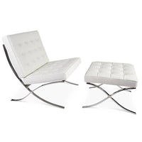 Nicer Furniture Pavilion Chair with Ottoman - White-Upholstered in top grain genuine Italian leather