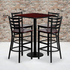 Flash Furniture 30'' Square Mahogany Laminate Table Set with Round Base and 4 Ladder Back Metal Bar Stools, Mahogany Wood Seat-Set Includes 4 Bar Stools, Square Table Top and Round Base