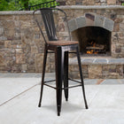 Flash Furniture 30" High Black-Antique Gold Metal Barstool with Back & Wood Seat-Lightweight Design with Footrest