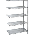 Kleton Heavy-Duty Chromate Wire Shelving, Add-On Kit, 5 Tiers, 72" W x 74" H x 14" D-Depth: 14"