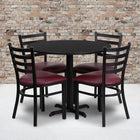 Flash Furniture 36" Round Black Laminate Table Set with X-Base & 4 Ladder Back Metal Chairs - Burgundy Vinyl Seat-Set Includes 4 Chairs, Round Table Top and X-Base