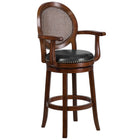 Flash Furniture 30" High Expresso Wood Barstool with Arms, Woven Rattan Back & Black LeatherSoft Swivel Seat-Bar Height