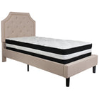 Flash Furniture - Lit à plate-forme Brighton à une place touffeté et rembourré en tissu beige avec matelas à ressorts ensachés-Lit