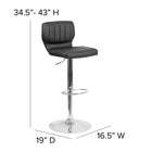 Flash Furniture Contemporary Black Vinyl Adjustable Height Barstool with Vertical Stitch Back & Chrome Base-Seat Adjusts from Counter to Bar Height