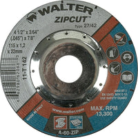 Walter Surface Technologies Zipcut Right Angle Grinder Reinforced Cut-Off Wheels, 5" x 3/64", 7/8" Arbor - 12 Pack-Abrasive Material: Aluminum Oxide
