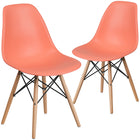 Flash Furniture Plastic Chair with Wood Base, Peach, 2 Pack-Waterfall seat reduces leg strain