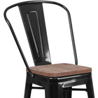Flash Furniture - Tabouret à hauteur de comptoir de 24 po en métal noir avec dossier et siège en bois-Finition du cadre enduit de poudre noire