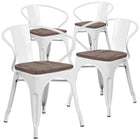 Flash Furniture Metal Chair with Wood Seat & Arms - White-500 lb. Weight Capacity