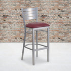 Flash Furniture - Tabouret de bar de la série HERCULES en métal argenté avec dossier à lattes - siège en vinyle bourgogne-Assemblage soudé