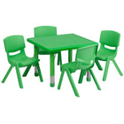Flash Furniture 24" Square Green Plastic Height Adjustable Activity Table Set with 4 Chairs-Multipurpose Kids Table Set