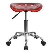 Flash Furniture Vibrant Wine Tractor Seat & Chrome Stool - Red-Tractor Style Stool
