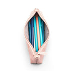 Poppin Pencil Pouch - Blush-Metallics feature a durable, water-repellent, luxe metallic exterior