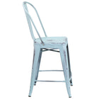 Flash Furniture Commercial Grade 24" High Distressed Green-Blue Metal Indoor-Outdoor Counter Height Stool with Back-Seat Drain Hole assists in drying