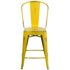Flash Furniture 24" High Distressed Metal Indoor-Outdoor Counter Height Stool with Back - Yellow-Bistro Style Counter Stool