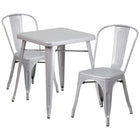 Flash Furniture 23.75" Square Silver Metal Indoor-Outdoor Table Set with 2 Stack Chairs-Table and Chair Set